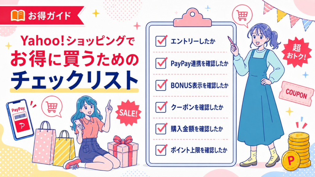 エントリー、PayPay連携、BONUS表示、クーポン、購入金額、ポイント上限など、超PayPay祭の購入前確認項目をまとめた図