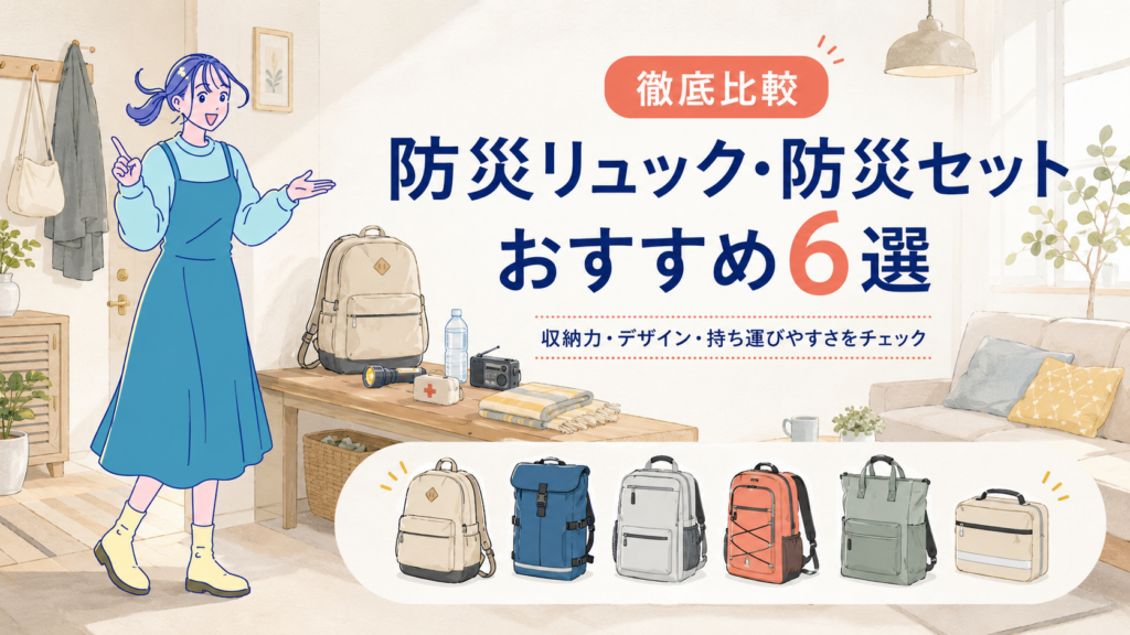 防災リュック・防災セットおすすめ6選を、収納力・デザイン・持ち運びやすさで徹底比較するアイキャッチ画像