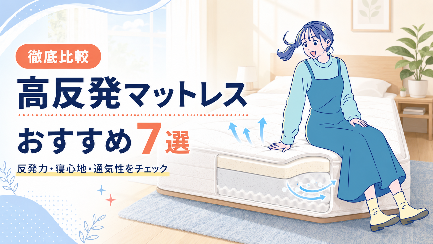 高反発マットレスおすすめ7選を徹底比較し、反発力・寝心地・通気性を紹介するアイキャッチ画像