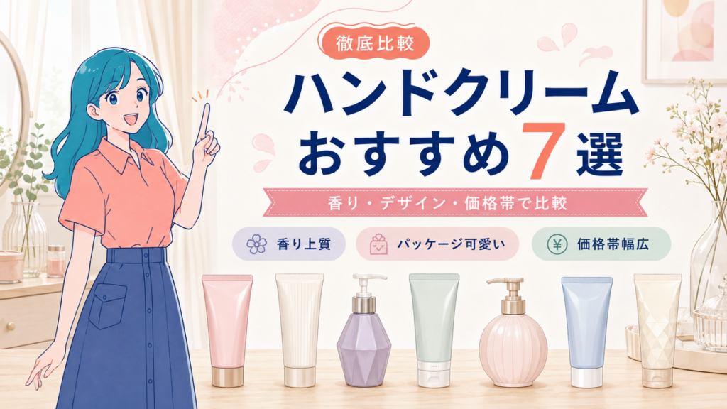 アイキャッチ：ミオと7種類のハンドクリームを、香り・デザイン・価格帯で比較するおすすめ7選記事のアイキャッチ