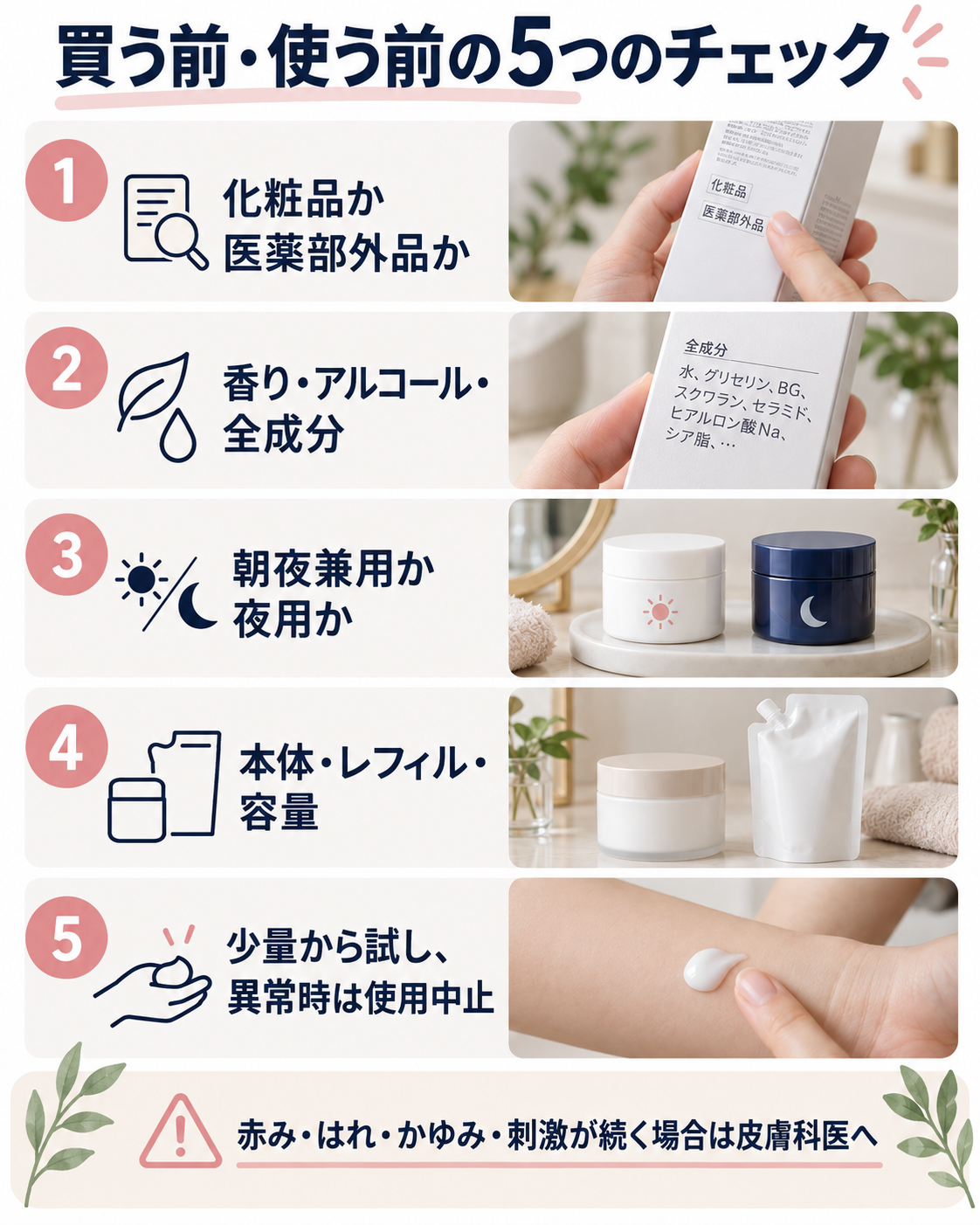 保湿クリームの区分、成分、使用時間、容器、肌状態を確認する購入前チェックリスト