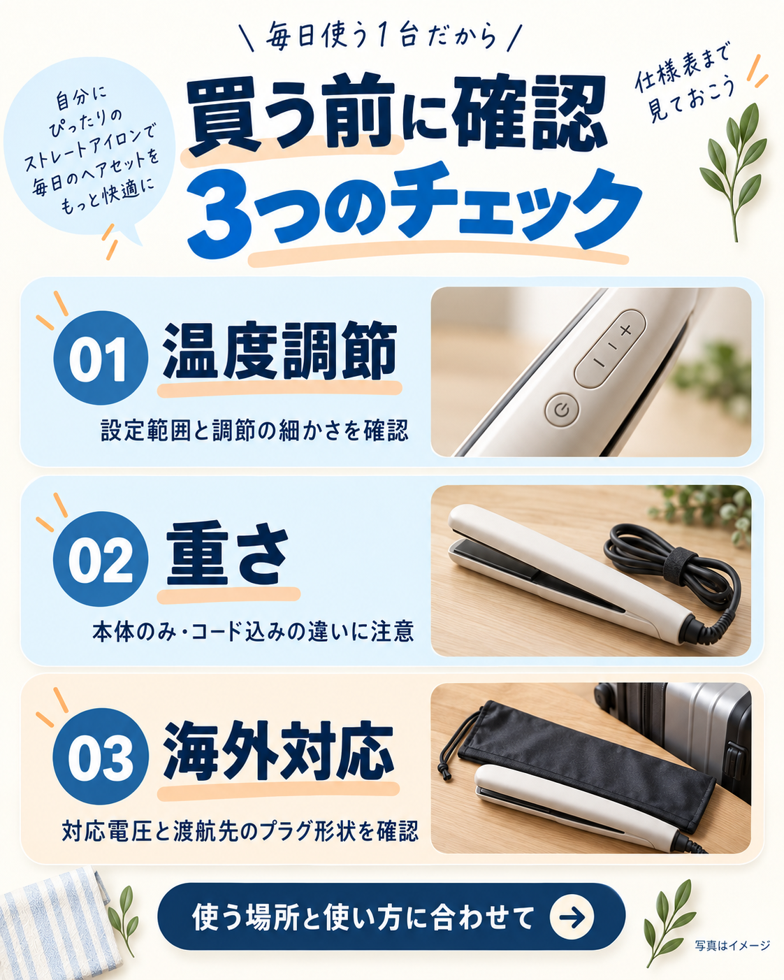 ストレートヘアアイロン購入前に確認する温度調節・重さ・海外対応