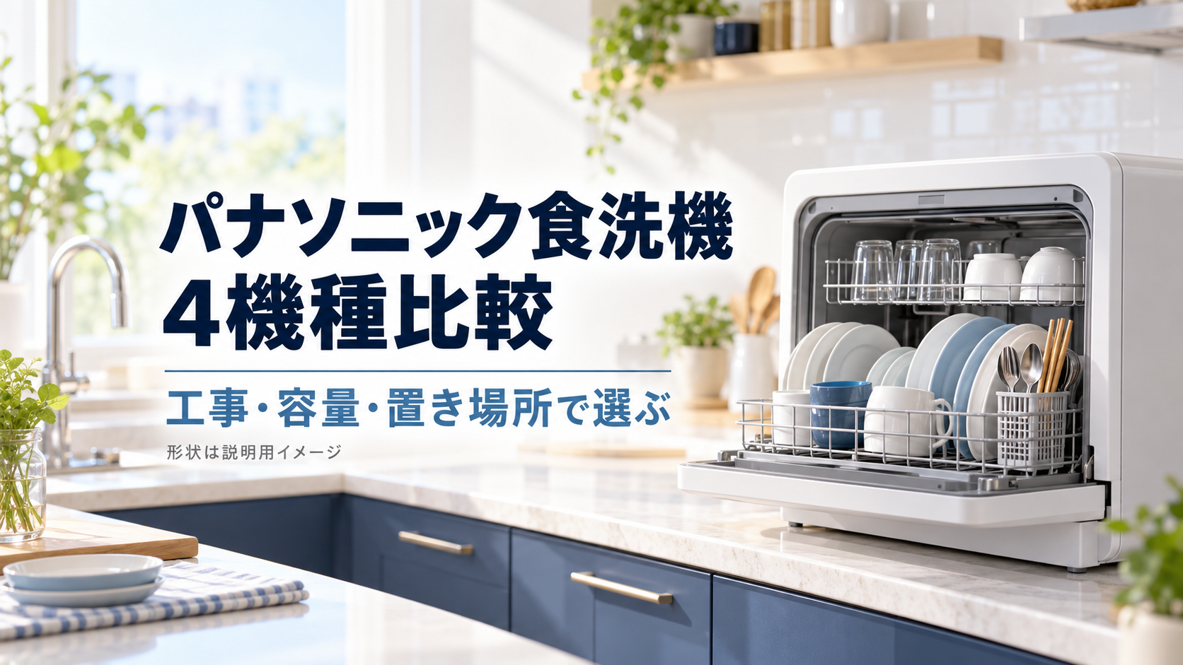 パナソニック卓上食洗機4機種を工事・容量・置き場所で比較するアイキャッチ